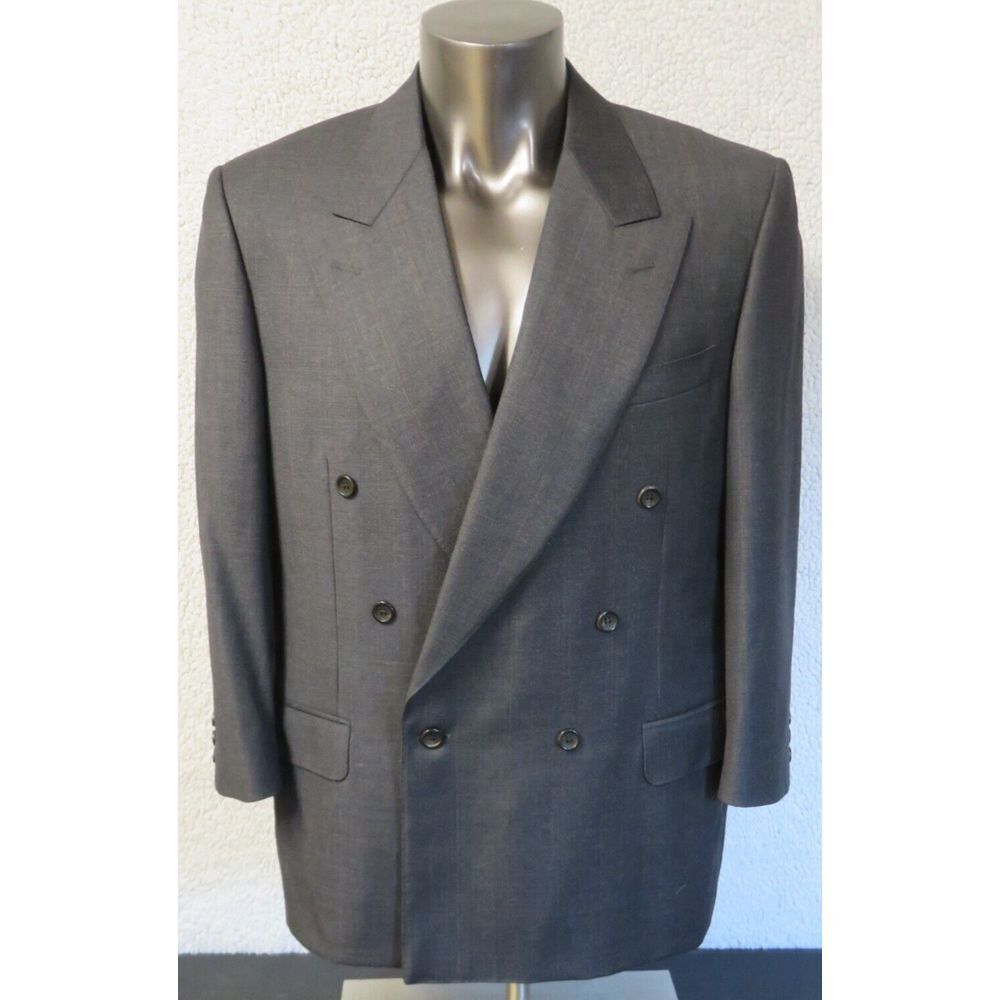 Men Canali Double Breasted Sport Coat Jacket Size 42R Gray Window Pane Pure Wool
